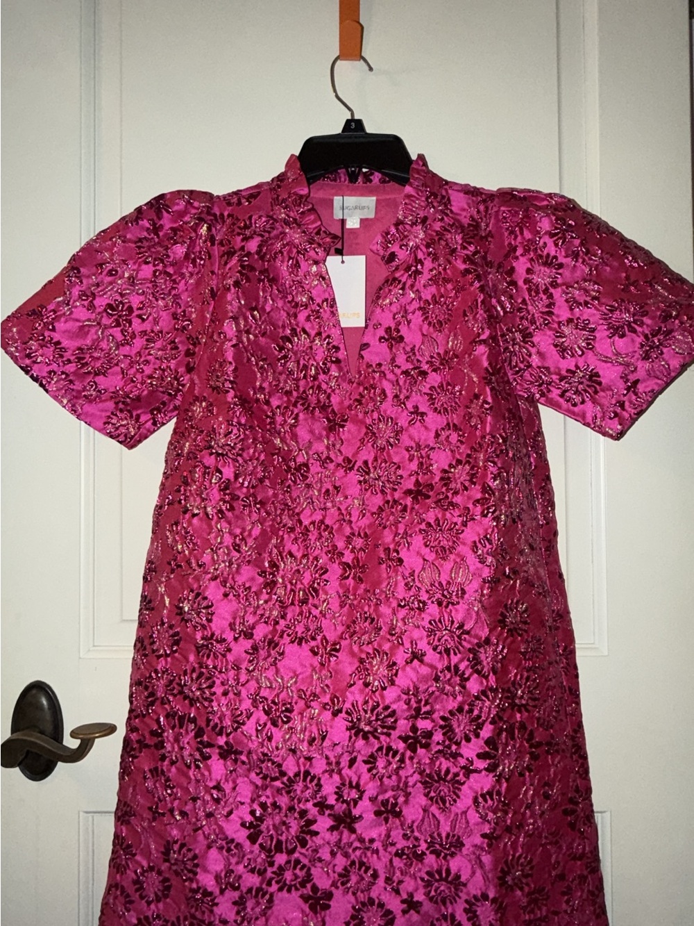 Sugarlips Hot Pink Floral Brocade Dress